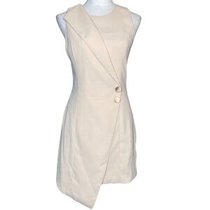 Bequeenstory Women's Cream Tan Asymetrical Sleeveless Lined Mini Dress Medium